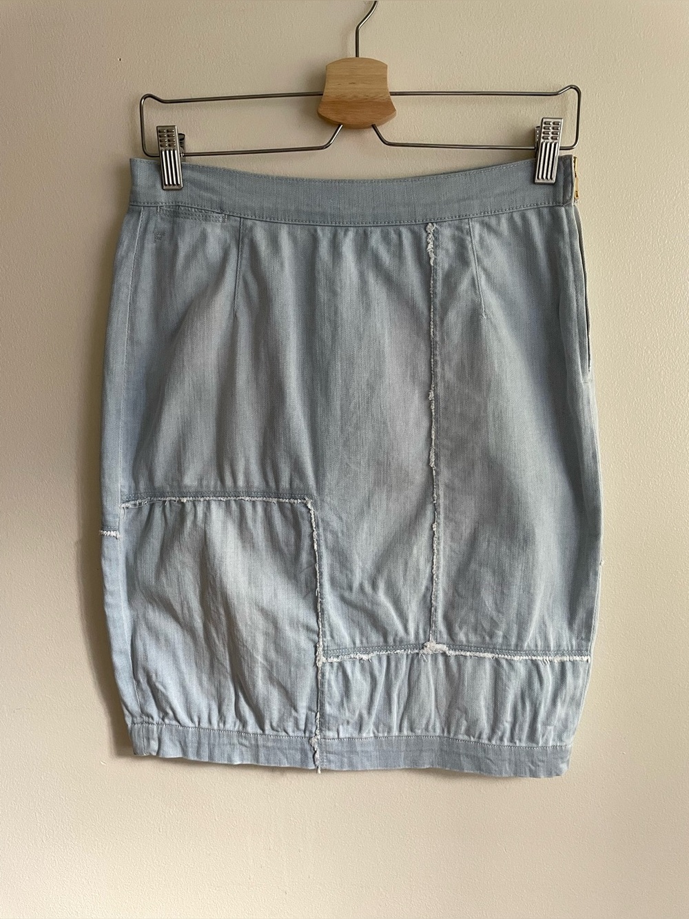 FRAME Denim Patchwork Deconstructed Mini Skirt Size 27 Light Blue